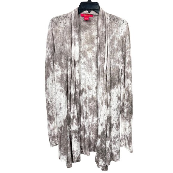 Catherine Malandrino Waterfall Cardigan Large Gray White Tie Dye Knit Open Front - Picture 1 of 10